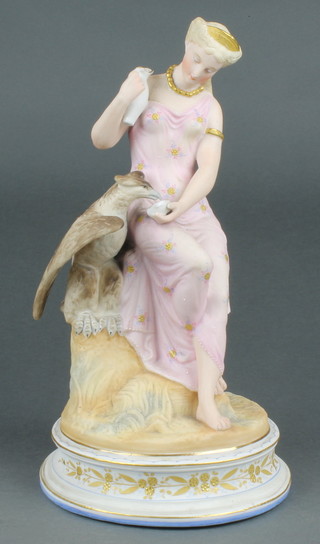 A 19th Century Continental bisque figure of a classical lady with an eagle 11"