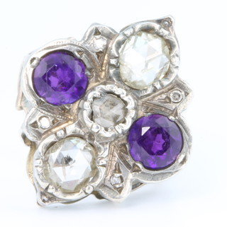 A yellow gold amethyst and diamond up finger ring, size M 1/2 