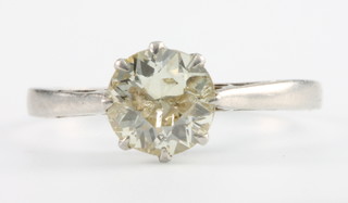 A white gold single stone diamond ring, approx 0.85ct, size I 1/2