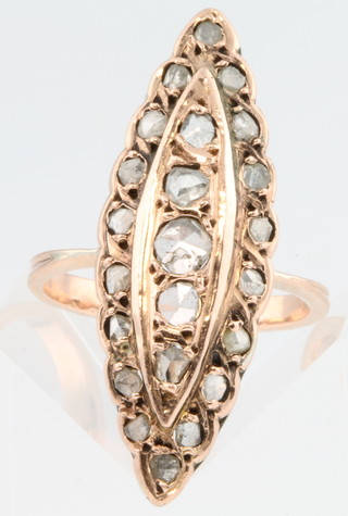 A yellow gold 23 stone diamond up finger elliptical ring, size N 1/2 