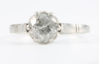 A white gold single stone diamond ring, approx. 1.25ct, size O 1/2