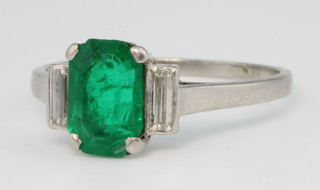 A platinum emerald and diamond Art Deco ring