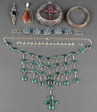 A quantity of gem set silver jewellery