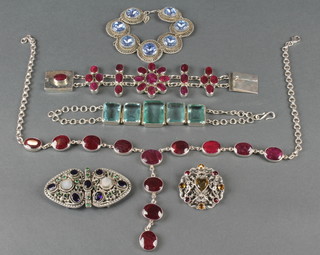 A silver gem set bracelet and minor silver jewellery