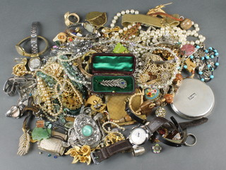 A Victorian paste peacock feather brooch and a quantity of jewellery and watches 