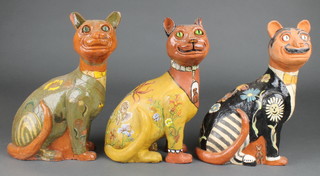 Three Bob Fitzgerald glazed 'Galle' cats 11 1/2"