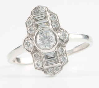 An 18ct white gold Art Deco style up finger diamond ring, approx. 0.75ct Size  O