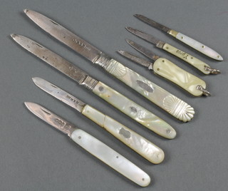 Four silver and mother of pearl fruit knives and 3 others