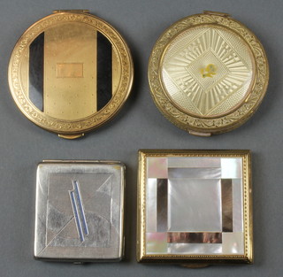 An Art Deco  silver plated compact and 3 others