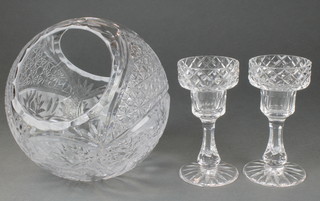 A pair of Tyrone crystal sherries and a crystal basket