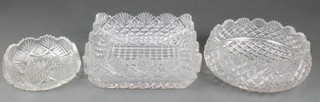 A cut glass square bowl 8" and 2 others