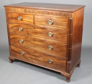 A Victorian inlaid mahogany chest of 2 short and 3 long graduated drawers with reeded columns to the sides, raised on bracket feet 43"h x 49"w x 23"d 