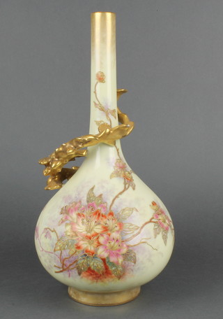 An early 20th Century Continental bottle shaped vase with floral and gilt decoration 14" 
