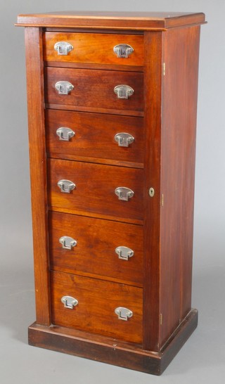 A French Art Nouveau mahogany Wellington chest fitted a secretaire drawer and 5 long drawers with oval chrome plate drop handles 50"h x 22"w x 16"d 

