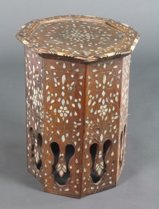 A 19th Century octagonal Moorish inlaid ivory and mother of pearl occasional table 19"h x 14"w x 14"d 
