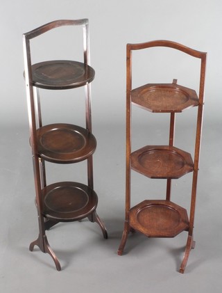 An Art Deco mahogany 3 tier folding cake stand 30"h x 10" x 9" and 1 other cake stand 35"h x 9"w x 9 1/2"d  