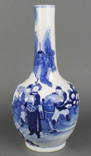 A 19th Century Chinese baluster vase with tapered neck decorated with a procession of figures with 4 character mark to base 12" 