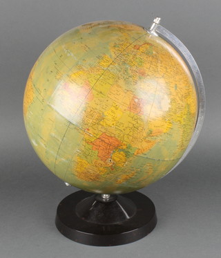 A Rath Staatkundige terrestrial globe, raised on a brown Bakelite base 14" 
