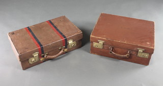 John Owens of 18 Duke Street Dublin, a brown leather case with brass fittings 6" x 20"w x 12"d (some stitching loose in places) together with an A W Dear of 35 Knightsbridge brown leather vanity case 7"h x 18"w x 14"d (stitching loose in places) 