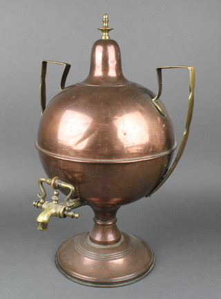 A 19th Century twin handled copper and brass tea urn 20", the lid to urn is dented 
