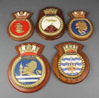 5 Royal Naval ships plaques - The Vanguard, Mohawk, Fearless, Sandpiper, Bulwark 