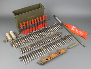 A Continental Nato metal ammunition box together with a quantity of various lengths of ammunition 
