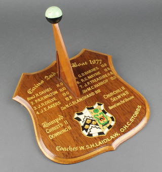 A Cambridge boating trophy shield for Caius Second Lent Boat Race 1977
