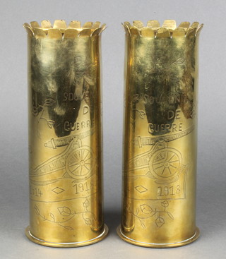 2 First World War Continental Trench Art shell cases marked Souvenir De Gerre