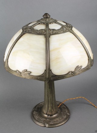 A Continental Art Deco style metal and opaque glass table lamp with mushroom shaped shade 21" 