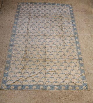A 19th/20th Century embroidered tablecloth embroidered with blue silk 118" x 76", joined in two places
