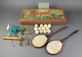 A Jaques Ping Pong set comprising 2 no.3 bats, 2 net stands and clamps and a collection of 12 ping pong balls, complete with instructions, in original box, all in excellent condition 