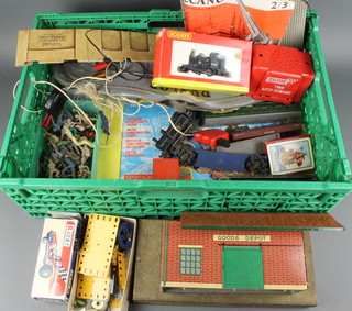 A metal model of a Goods building and a collection of Scalextric etc