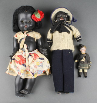A porcelain headed costume doll in the form of a Highlander 5", a black doll with plaster head and a Pedigree black doll