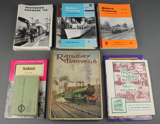 London Transport local and road time tables June 1948, Reigate, Redhill, East Grinstead and District, one volume "Railway Marvels" and editions of Modern Tramway etc 