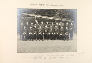 A black and white photograph group of Horsham UDS fire brigade 1934 8 1/2" x 11 1/2" 
