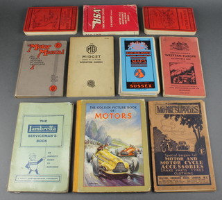 A 1930's Marble Arch motor suppliers catalogue, one volume "The Golden Picture Book of Motors", one volume "MG Midget series TF and TF1500 Operational Manual" second edition, one volume "BSA Twin Motorcycle" various touring maps 
