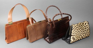Jane Shilton, a lizard skin and brass mounted lady's handbag, a Riviera brown handbag, an Lopez brown leather and gilt metal handbag and 1 other bag
