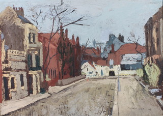 Frances Cox (19)48, oil on board, street scene, signed and dated, 17 1/2" x 24"