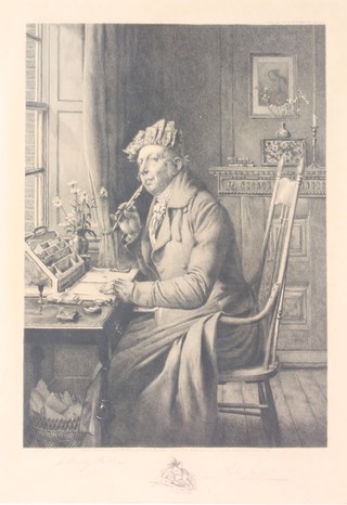 Jules Jacquet, print, signed in pencil, portrait of a contemplative gentleman, 18" x 12"