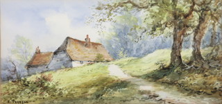 F Pearson, watercolour, signed, country cottage 5"x 10"