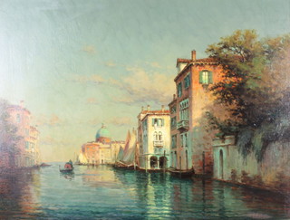 After Antoine Bouvard, oil, on canvas, Venetian canal scene with gondola, 19 1/2" x 25"