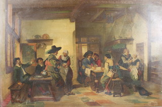 Herman Ten Kate (1822-1891), oil on canvas, signed, a Dutch Inn interior scene with revelling figures 23" x 34 1/2"