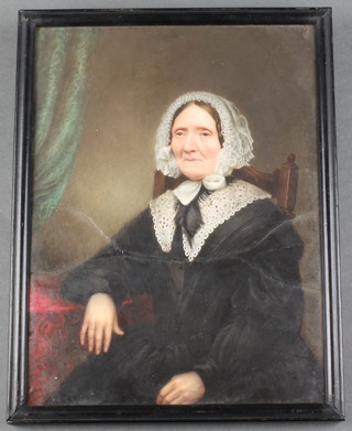 Victorian, oil on porcelain panel portrait of an elderly lady  8 1/4" x 6 1/4"