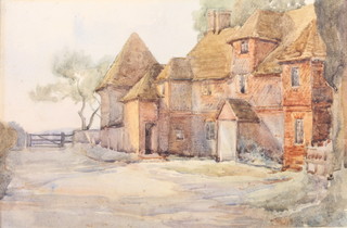 Edith Harms, Edwardian watercolour, of local interest, "Hampers Farm House, Station Road, Horsham", unframed 11" x 9", a ditto of a local country house, unframed, 8 1/4" x 12 1/4" 
