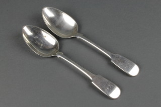 A pair of George III silver fiddle pattern serving spoons, Glasgow 1822