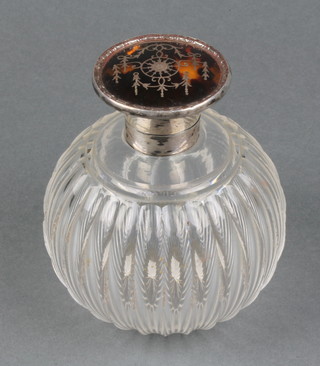 An Edwardian silver and tortoiseshell pique scent bottle and stopper, Birmingham 1910, 4 1/2"
