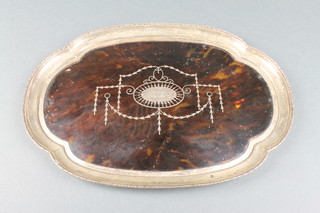 An Edwardian silver and tortoiseshell pique quatrefoil dressing table tray Birmingham 1910 12"