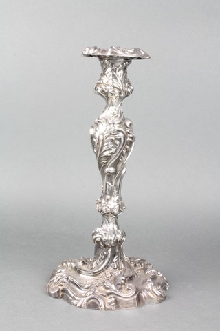 A Victorian silver plated repousse Rococo candlestick 12" 