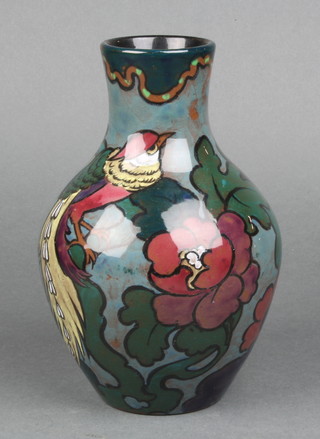 An Art Deco Deco baluster vase decorated with flowers 8"
