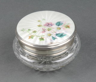 A silver and guilloche enamel powder bowl decorated with spring flowers, London 1960 4" 